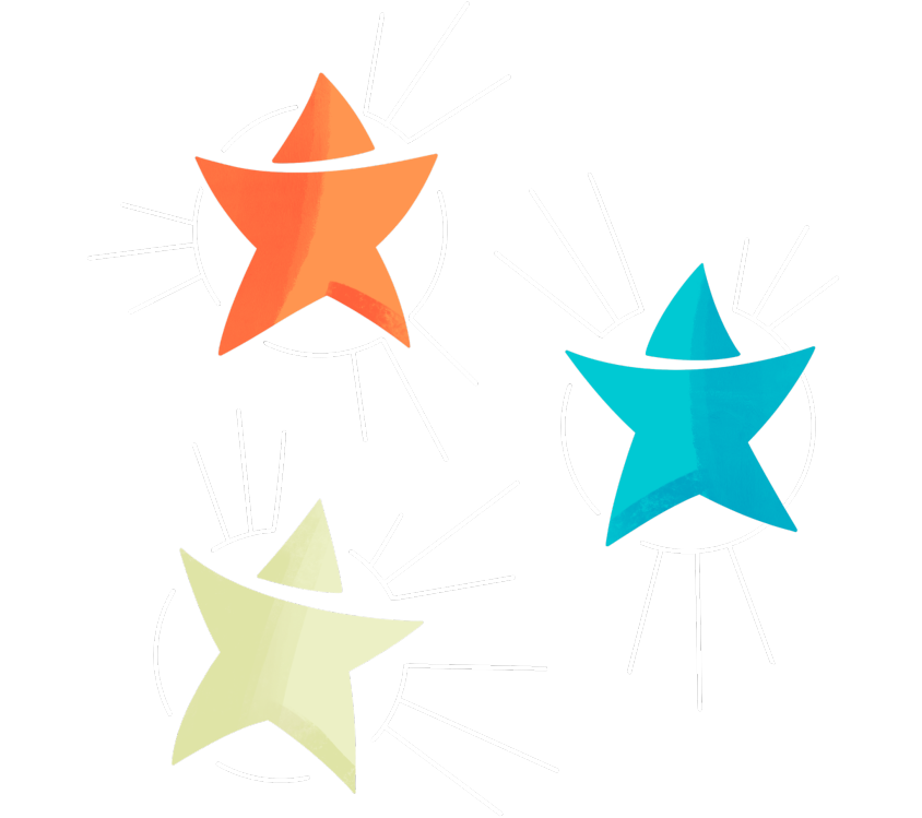 An illustration of three simple, anthropomorphised stars beaming excitedly.